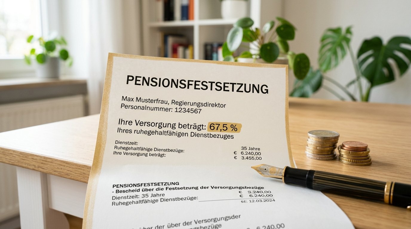 Pensionsfestsetzung mit Prozentangabe symbolisiert die Pensionslücke bei Beamten